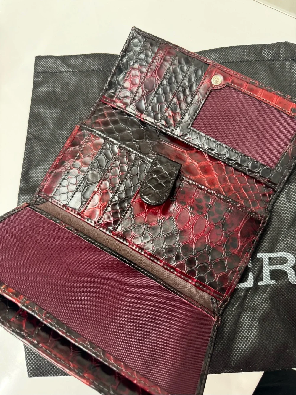 Danier Red and Black Ombre Croc-Embossed Leather Satchel with Matching Wallet - Picture 12 of 16